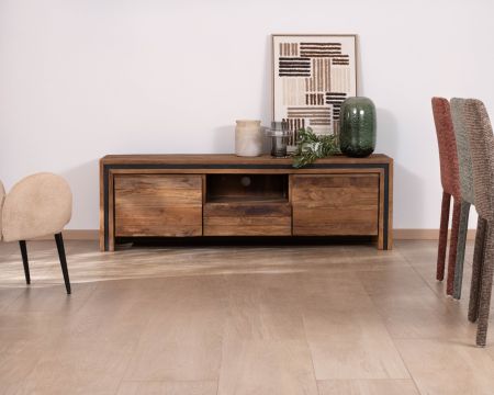Porta TV contemporaneo in teak "Kayoa" 160 cm design grafico
