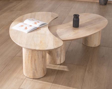 Duo di tavolini di puro design "Jappy" a forma di fagiolo di mango