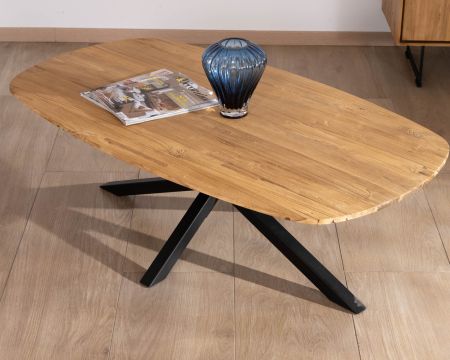Tavolino a forma di barca "Bahia" in teak naturale con gambe in metallo Mikado