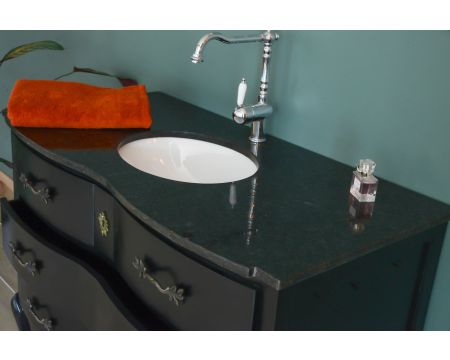 Mobile da bagno in legno di mango nero e pietra con cassetti e cassettiera in stile retrò 