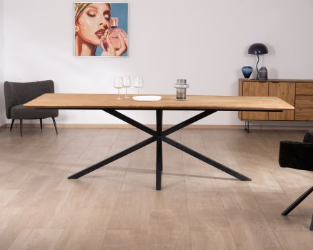 Tavolo da pranzo grande "Bahia" da 240 cm in teak rigenerato e gambe in Mikado
