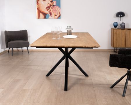 Tavolo da pranzo grande "Bahia" da 240 cm in teak rigenerato e gambe in Mikado