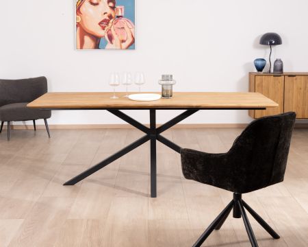 Tavolo da pranzo "Bahia" da 2 m in teak naturale con gambe Mikado in metallo