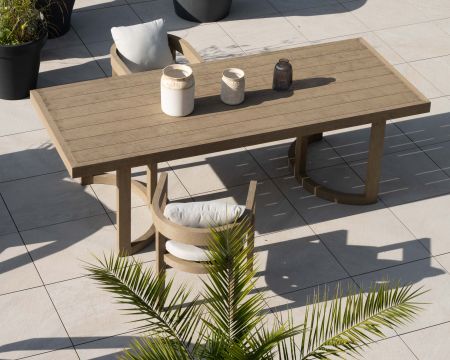 Grande tavolo da pranzo per esterni da 240 cm in teak "Blois", finitura grigia