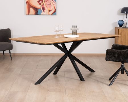 Tavolo da pranzo "Bahia" da 2 m in teak naturale con gambe Mikado in metallo