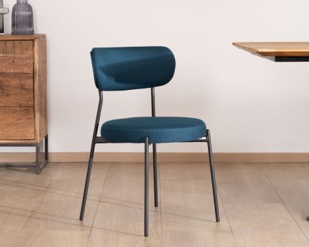 Set di 2 sedie da pranzo minimaliste "Lato" in tessuto blu e gambe in metallo