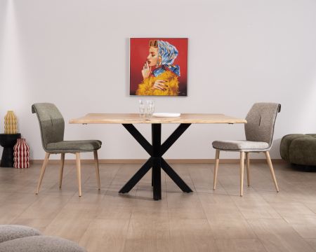 Tavolo quadrato "3D" con gambe in metallo e piano in legno 