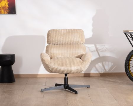 Poltrona girevole comfort "Bisset" in velluto beige cammello
