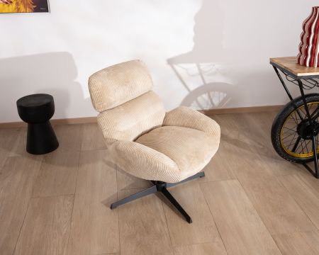 Poltrona girevole comfort "Bisset" in velluto beige cammello