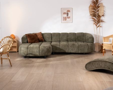 Divano in tessuto verde "Syltan" con estensione elettrica e ritorno a sinistra meridian