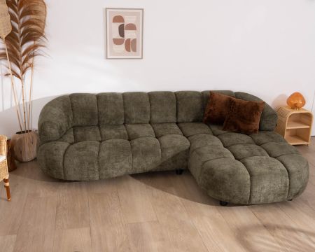 Divano e chaise longue "Syltan" regolabili elettricamente in morbidissimo tessuto verde scuro
