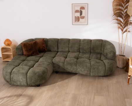 Divano in tessuto verde "Syltan" con estensione elettrica e ritorno a sinistra meridian