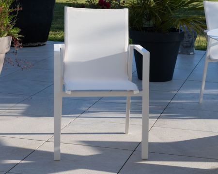 Sedia da giardino di design "Campobello" in alluminio bianco e textilene