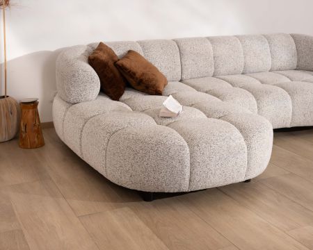 Divano "Syltan" con estensione elettrica e tessuto meridian, ultra confortevole, di colore bianco sporco