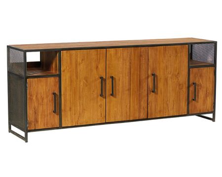 Credenza grande a 5 ante "Athena" in teak naturale rigenerato e metallo