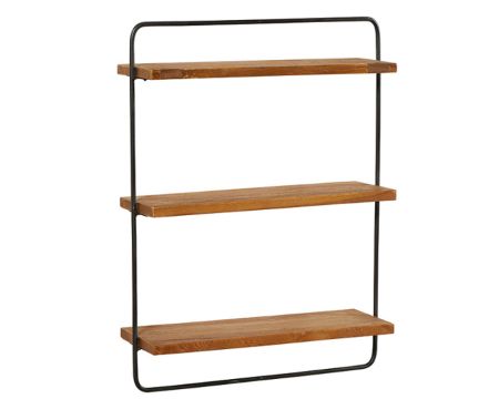 Mensola a muro "Tahara" in teak naturale rigenerato e metallo