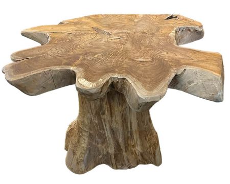 Tavolino "Farmer" in radice di teak di recupero con gamba centrale