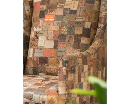 100% unica sedia da pastore "Pop Vintage" in tessuto e legno riciclato