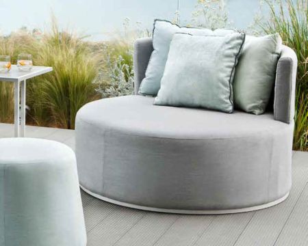 Poltrona da giardino rotonda "Balangan Beach" in tessuto Sunbrella stile pop