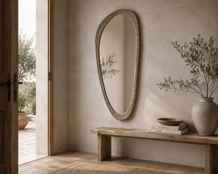 Specchio di forma organica "Solira" con cornice in corda alto 130 cm