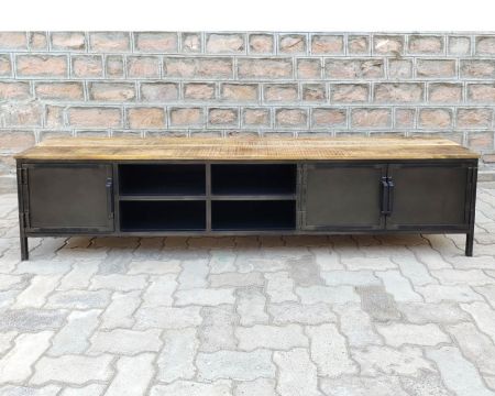 Porta TV da laboratorio "Dowtoun" in metallo nero e legno 220 cm
