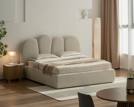 Struttura letto trapuntata da 160 cm in morbido tessuto bianco a trama organica "Sweet Culture"