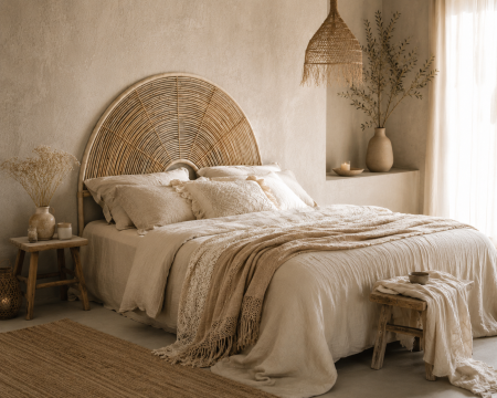 Testata in stile etnico "Solira" in rattan, forma rotonda 160 cm