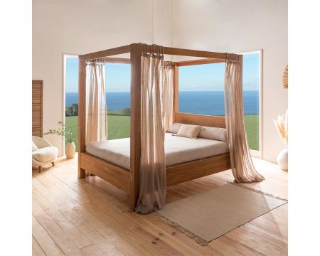 Letto a baldacchino "Kamaia" in rovere oliato per dormire 160x200 cm