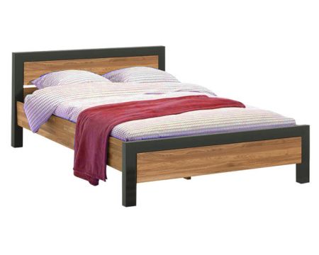 Letto industriale in metallo e rovere massiccio Queen Size 160x200 cm "Catania