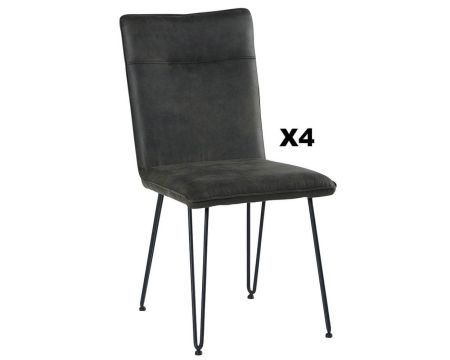 Set di 4 sedie "Chaise Casita" in metallo retro in tessuto nero e grigio