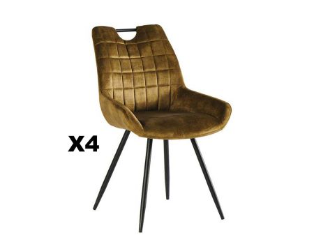 Set di 4 sedie scandinave "Dina" in tessuto kaki con gambe in metallo nero