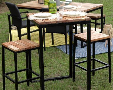 Sgabello da bar "Garden" in metallo e legno esotico