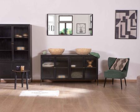 Mobile bagno moderno "Boston" in vetro nero metallo legno 150cm