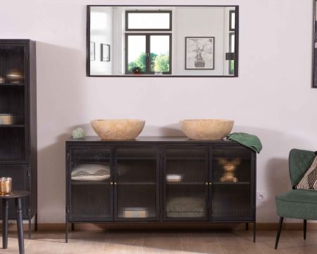 Mobile bagno moderno "Boston" in vetro nero metallo legno 150cm