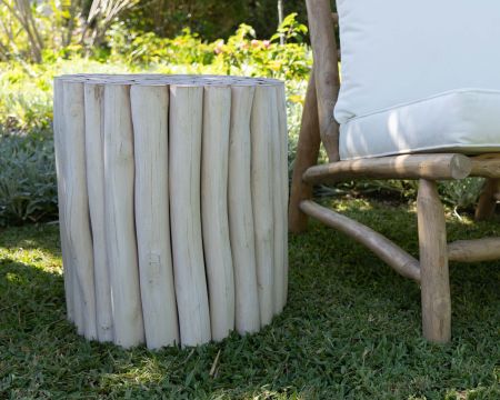 Tavolino in stile etnico "Sumatra" in rami e legno di teak bianco