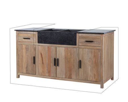 Lavello "Grand Chef" in legno massiccio e pietra 164 cm