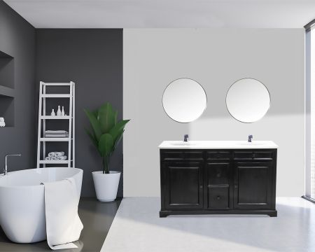 Mobile da bagno "Elegance" nero con piano in quarzo bianco