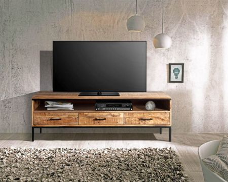 Mobile TV "Mango" in legno massiccio di mango e metallo in stile elegante 