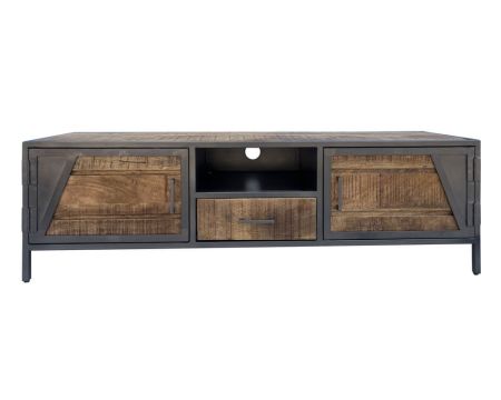 Porta TV "Vista" 150 cm in metallo grigio e legno in stile industriale