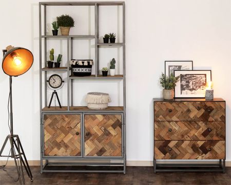 Libreria industriale 180x90 cm in metallo grigio e mango "Kaloupilé