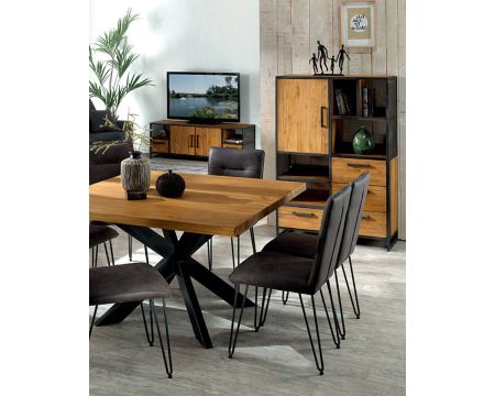 Credenza verticale "Athena" in teak recuperato e ferro antico