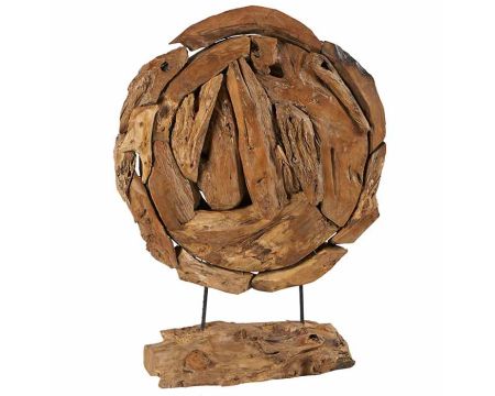 Scultura decorativa rotonda "Bois" in radice di teak massiccio