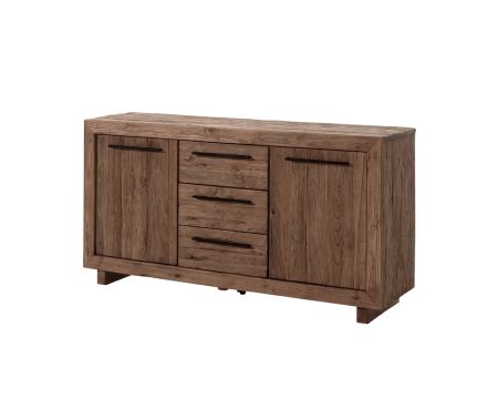Credenza a 2 ante e 3 cassetti in teak massiccio "Oregon" di recupero