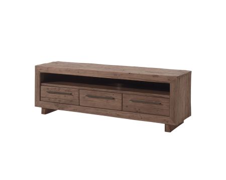 Grande porta TV a 3 cassetti in teak massiccio di recupero "Oregon" Casita