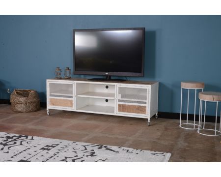 Porta TV "Atelier Blanc" 160 cm in metallo e legno bianco