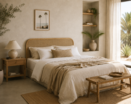 Testiera "Solira" in rattan, stile naturale, 160 cm