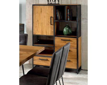 Credenza verticale "Athena" in teak recuperato e ferro antico