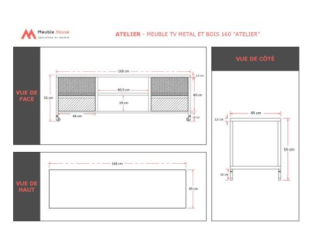 Porta TV "Atelier Blanc" 160 cm in metallo e legno bianco