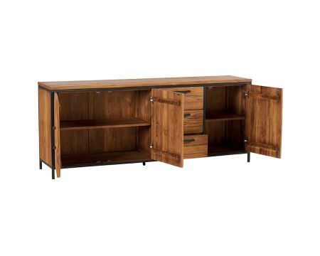 Credenza a 3 ante e 3 cassetti in teak massiccio e metallo 195 cm "Roster