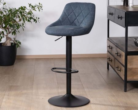 Set di 2 sedie da bar regolabili in altezza "O'Neal" in tessuto blu con gambe in metallo nero